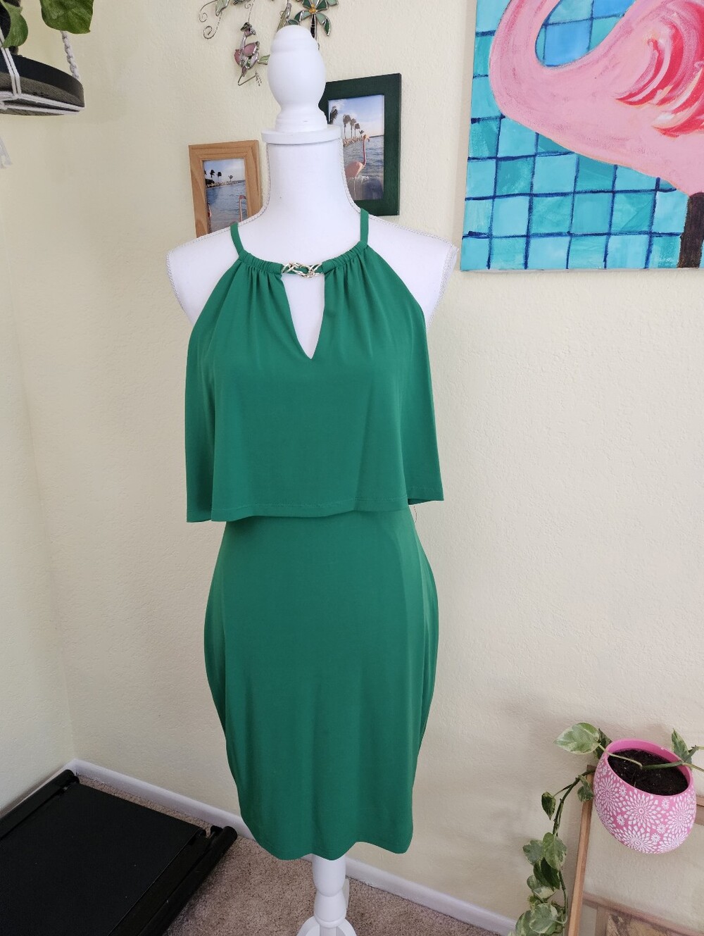 Guess Sleeveless Green Halter Dress with Keyhole Front Sz 8